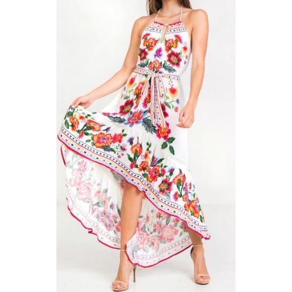 Flying Tomato floral boho halter hi-low open back dress Large women's - Picture 1 of 10